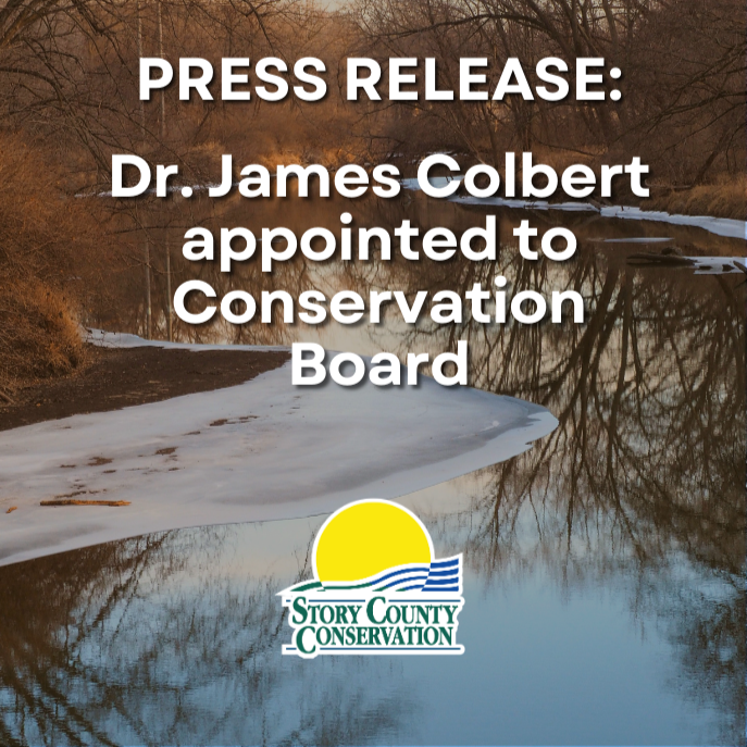 Text reads "Dr. James Colbert appointed to Conservation Board" with nature scene background
