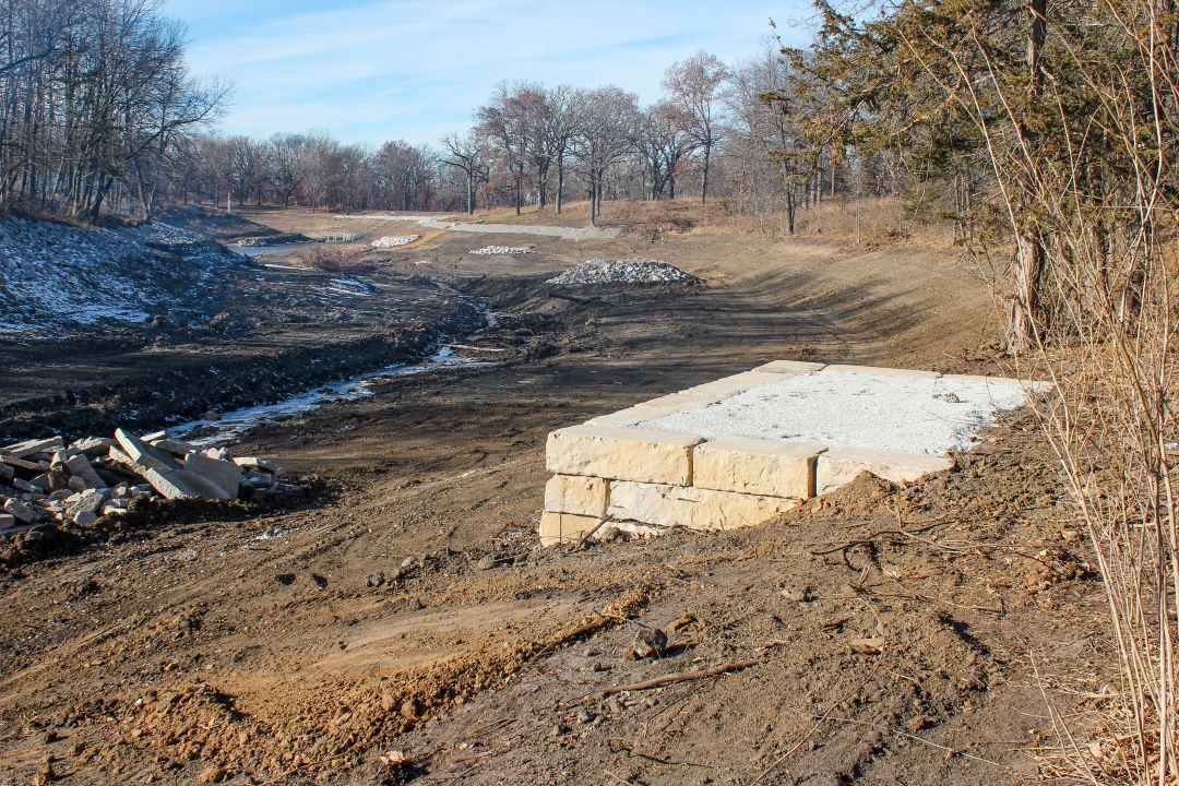 Stone fishing node for increased accessibility to lake shore