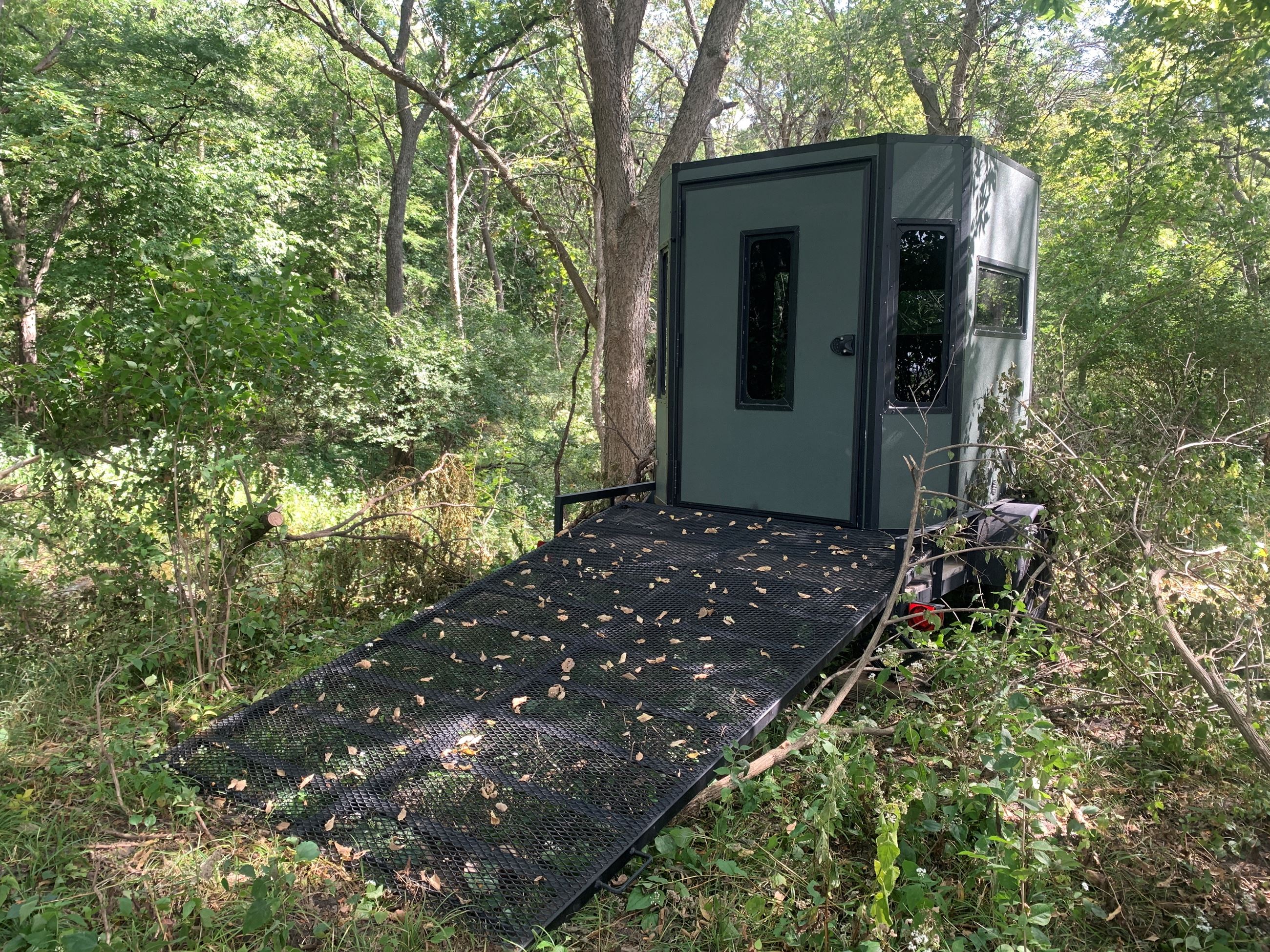 Accessible Hunting Blind Trailer in woods